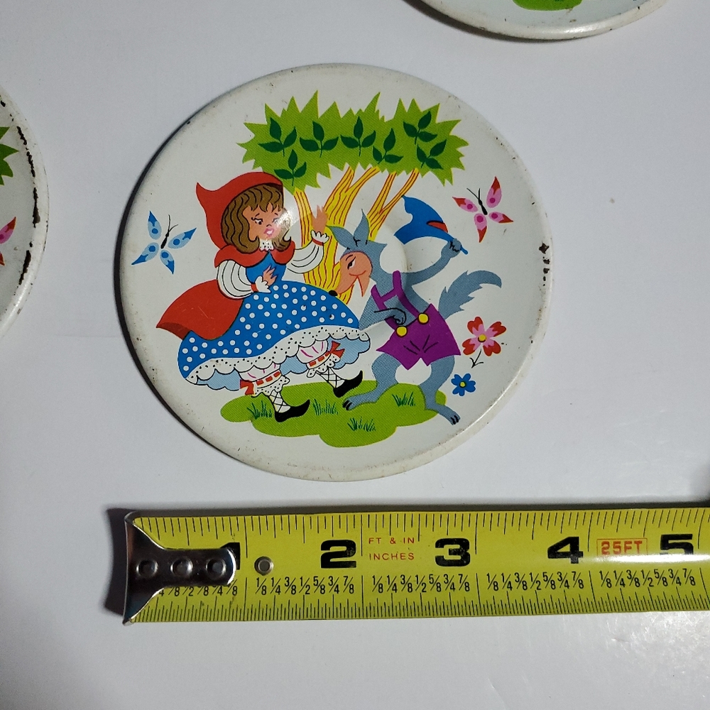 Vintage Little Red Riding Hood Metal Kid’s Plates Vintage Toys - Picture 5 of 7